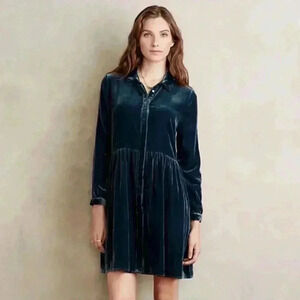 Moulinette Soeurs Anthropologie Velvet Blue Dress - Size XS